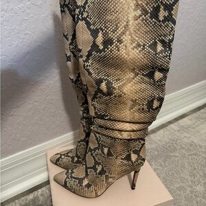 Vince Camuto Tan and Black Snakeskin Heeled Boots